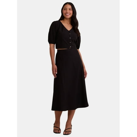 Time and Tru Women's Poplin Skirt Set, Sizes XS-XXXL