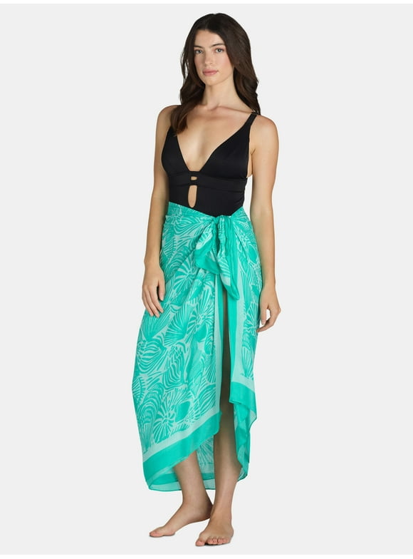 Women's Print Pareo, One Size, Green Waterfall