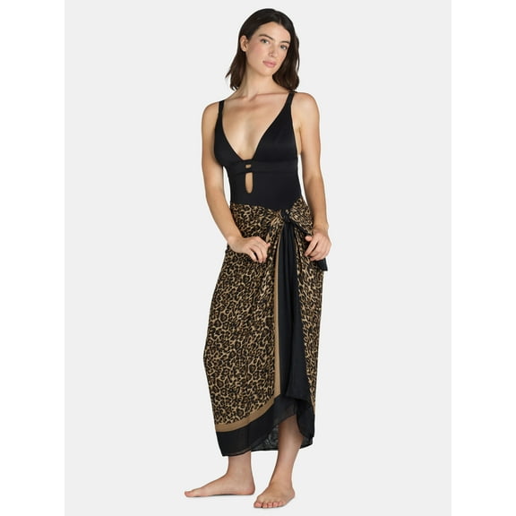 Time and Tru Women's Print Pareo, One Size, Leopard