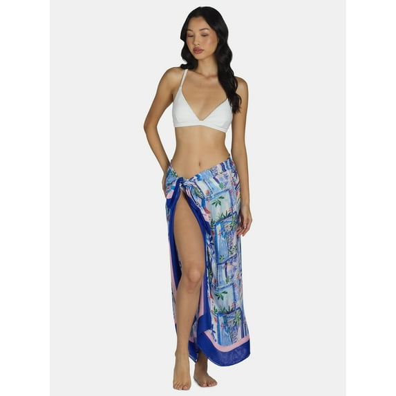 Time and Tru Women's Print Pareo, One Size, Paradise Blue