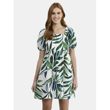 Time and Tru Women's Printed Puff Sleeve Mini Dress, Sizes XS-XXXL