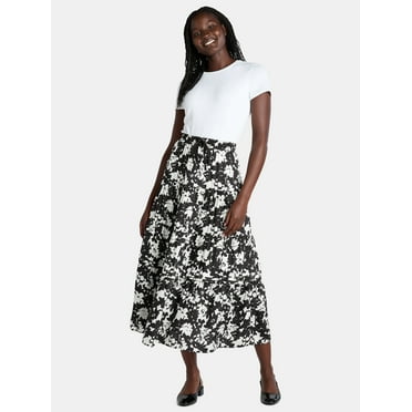 Time and Tru Women's Printed Tiered Midi Skirt, Sizes XS-XXXL