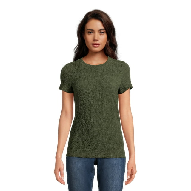 Time and Tru Women's Pucker Knit Tee, Sizes XS-XXXL
