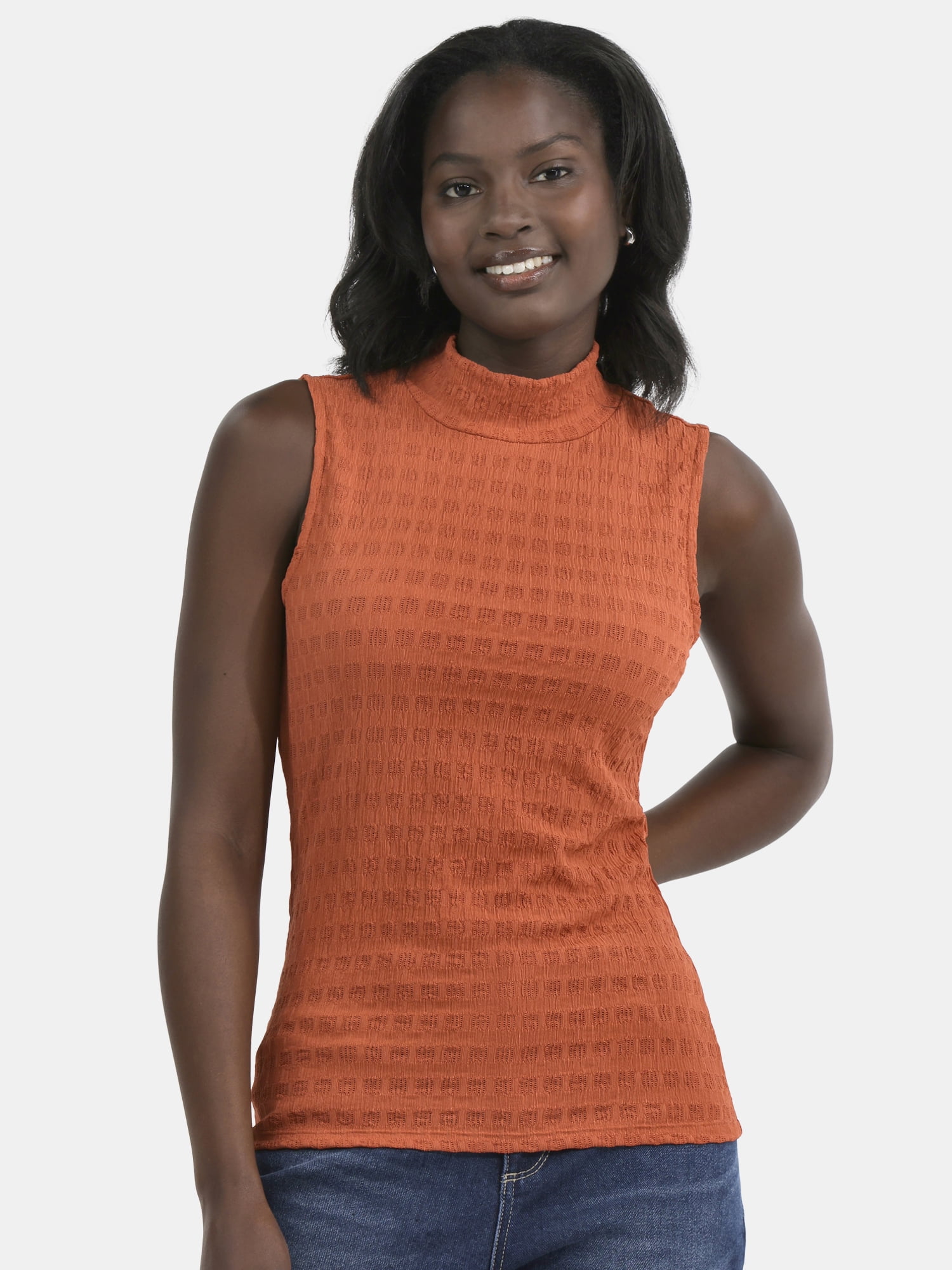Time and Tru Women's Pucker Mock Neck Top, XS-XXXL