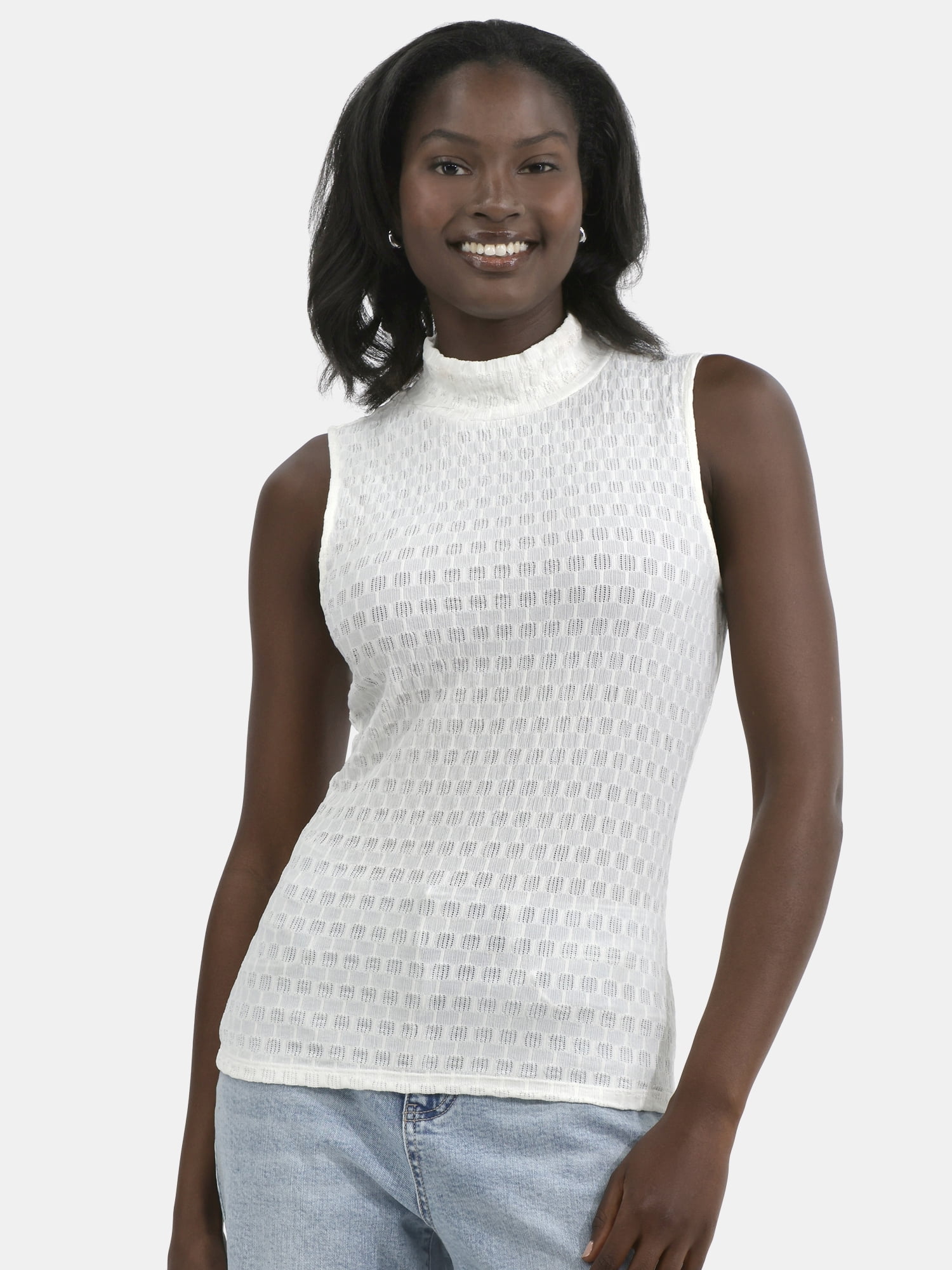 Time and Tru Women's Pucker Mock Neck Top, XS-XXXL