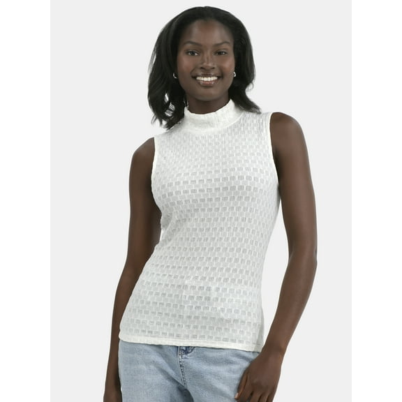 Time and Tru Women's Pucker Mock Neck Top, XS-XXXL