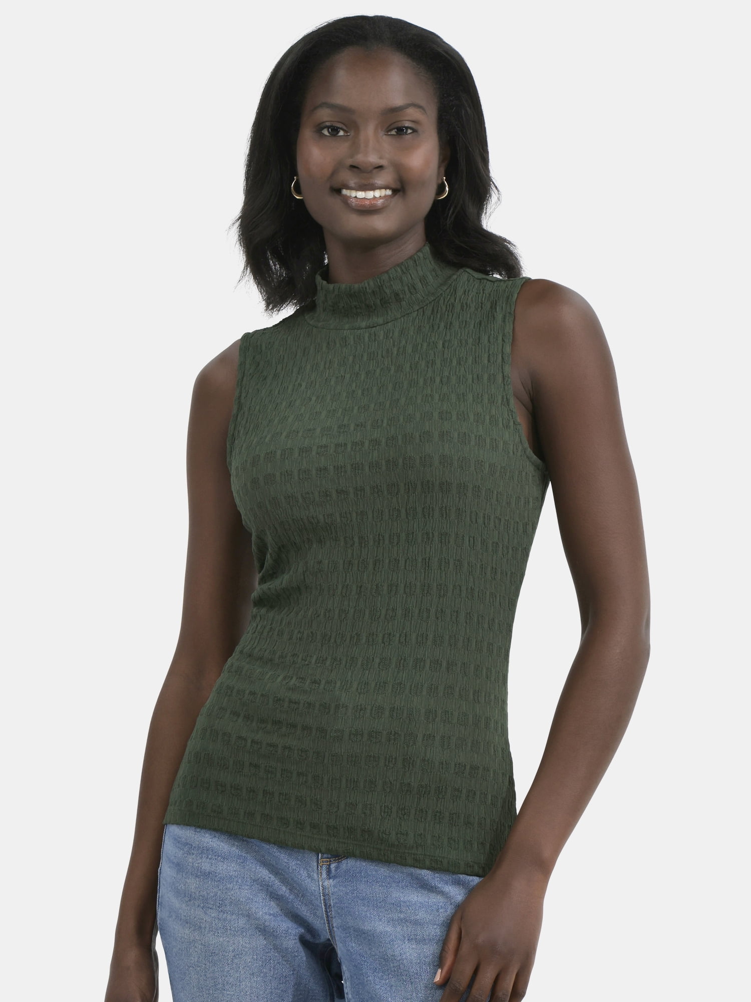 Time and Tru Women's Pucker Mock Neck Top, XS-XXXL
