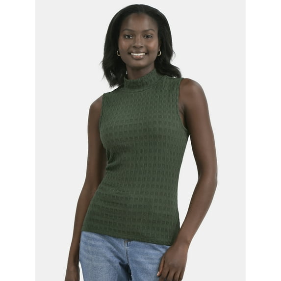 Time and Tru Women's Pucker Mock Neck Top, XS-XXXL