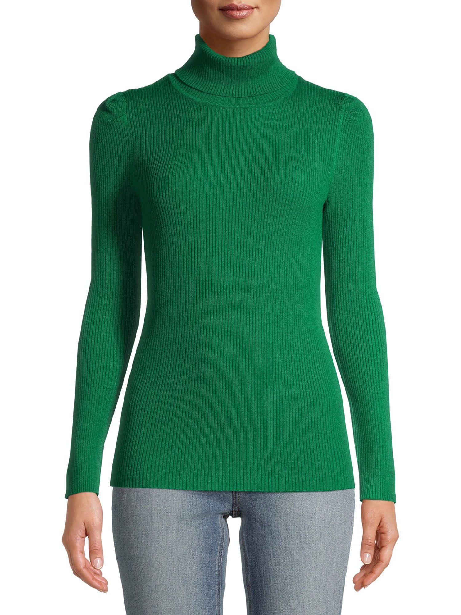 Time and Tru Women's Puff Shoulder Turtleneck Sweater - Walmart.com