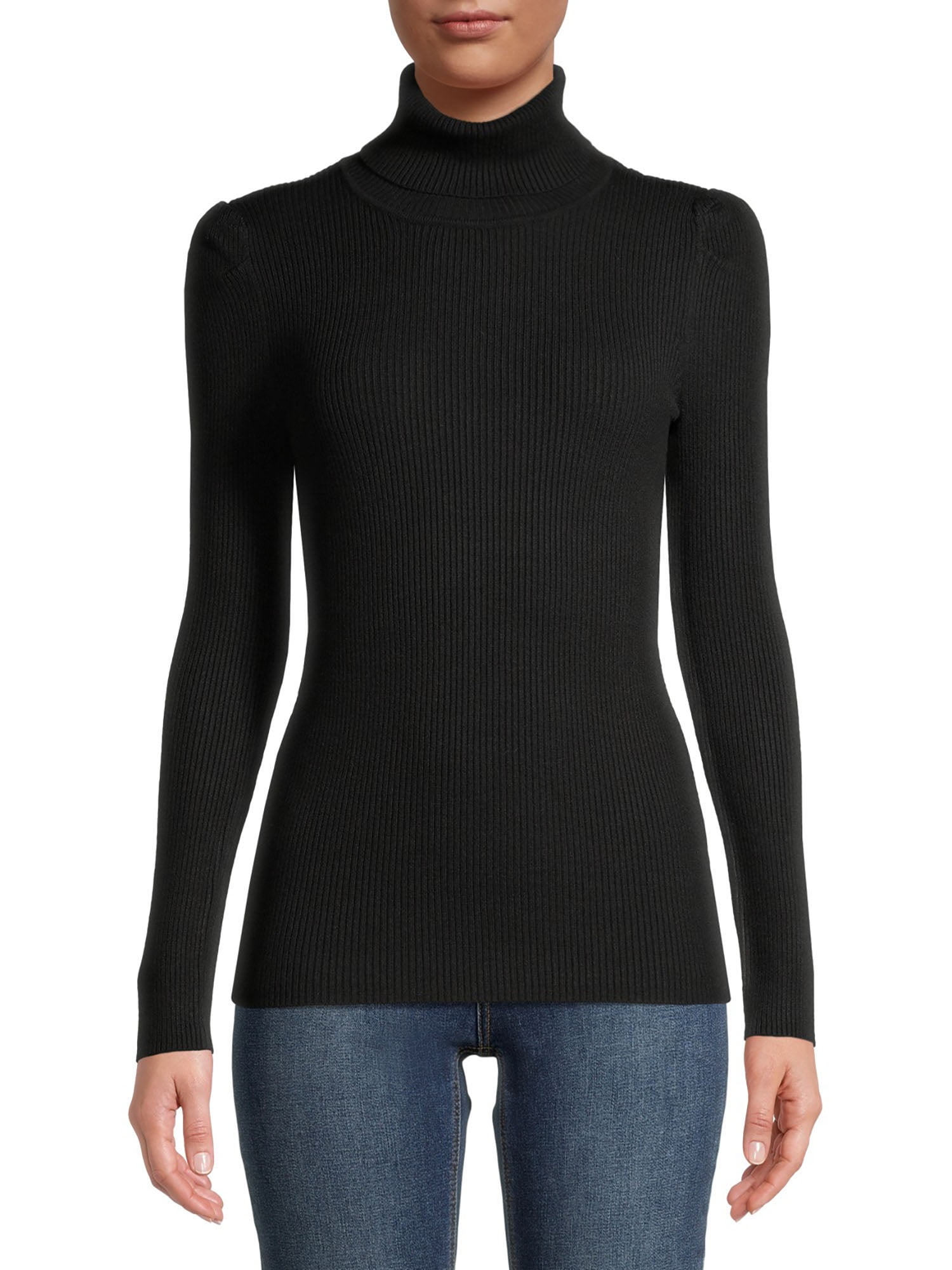 Time and Tru Women's Puff Shoulder Turtleneck Sweater - Walmart.com