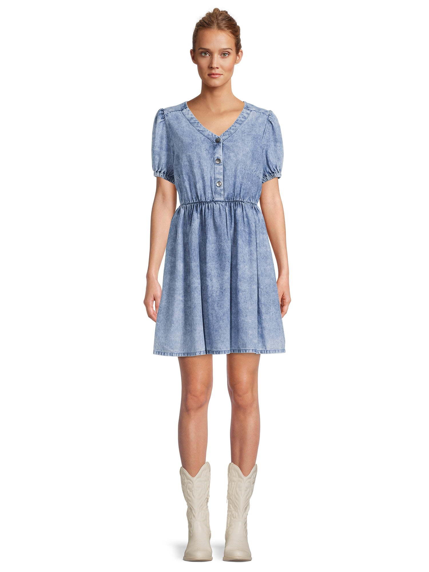 Plus Puff Sleeve Button Front Dress