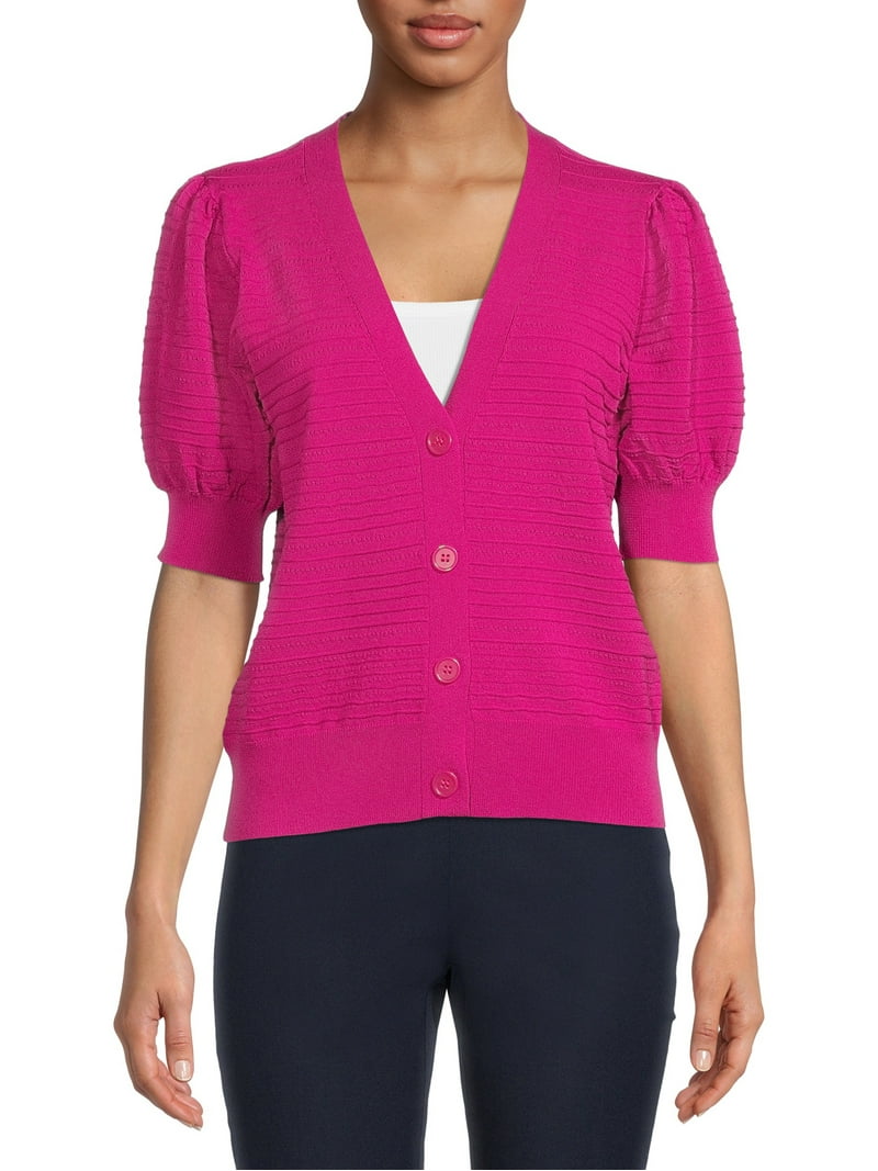 Time and Tru Women's Puff Sleeve Cardigan - Stylish Layer