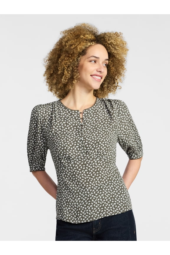 Women’s Empire Waist Top with Puff Sleeves, Sizes XS-XXXL