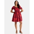 thumbnail image 1 of Time and Tru Women's and Women's Plus Tie Back Mini Dress with Puff Sleeves, Sizes XS-4X, 1 of 4