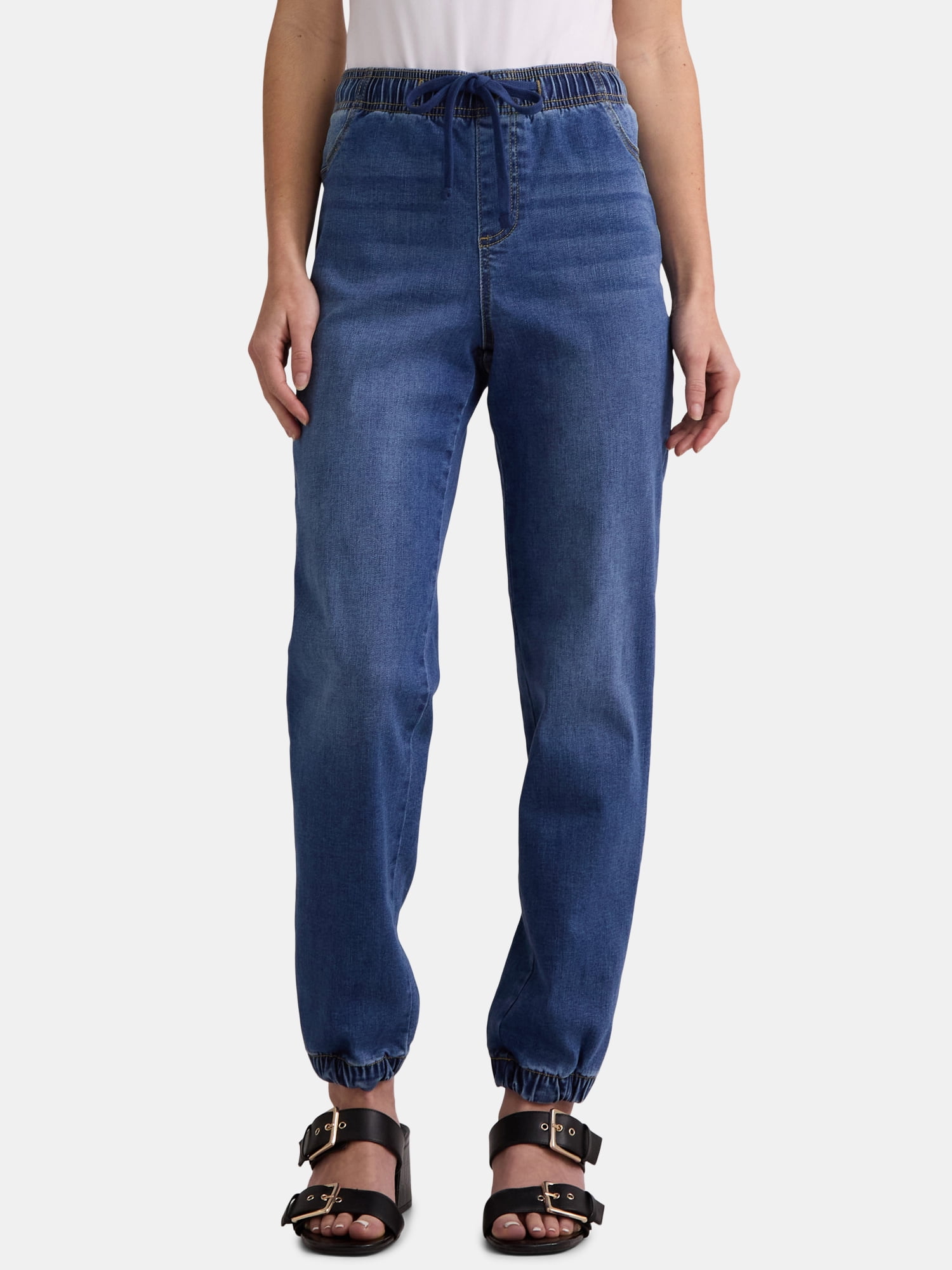 Time and Tru Women's Pull On Denim Joggers, 28.5" Inseam, Sizes XS-XXXL