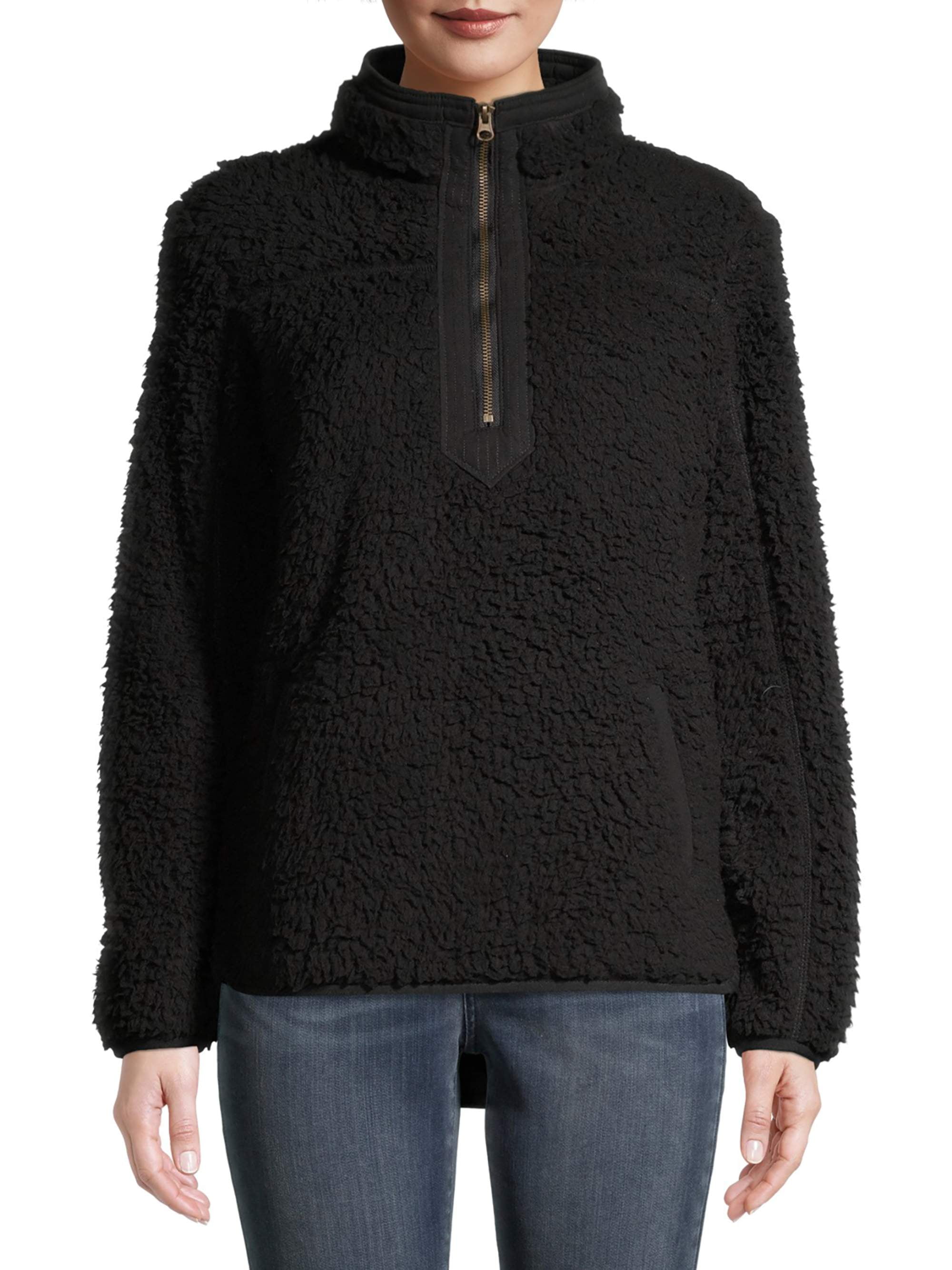 Time and Tru Women's Quarter Zip Sherpa Pullover