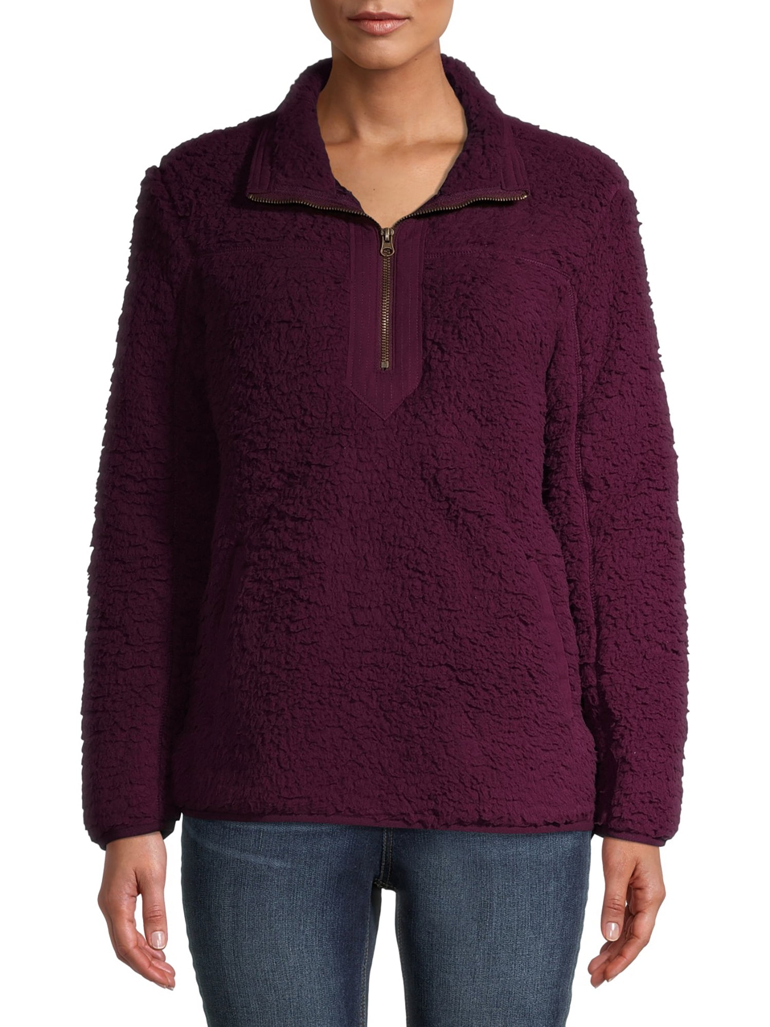 Time and Tru Women s Quarter Zip Sherpa Pullover Walmart