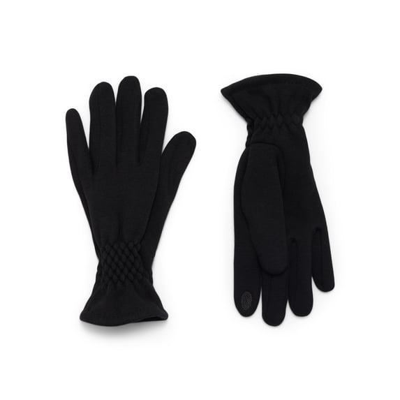 Time and Tru Women's Quilted Cuffs Knit Gloves, Black Soot, One Size