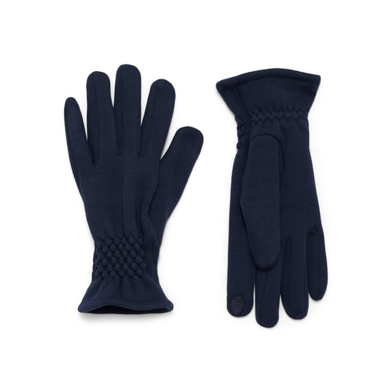 Time and Tru Women's Quilted Cuffs Knit Gloves, Dark Navy, One Size