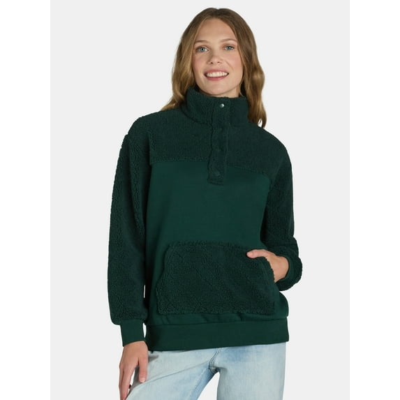 Time and Tru Women's Quilted Fleece Pullover, Sizes S-XXXL