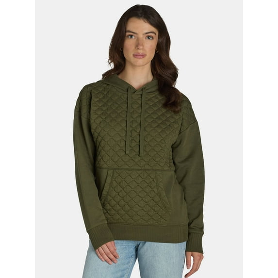 Time and Tru Women's Quilted Hoodie with Long Sleeves, S-XXXL