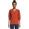 thumbnail image 1 of Time and Tru Women's Quilted Top with ¾-Length Puff Sleeves, Sizes XS-XXXL, 1 of 5