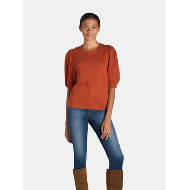 Time and Tru Women's Quilted Top, Sizes XS-XXXL