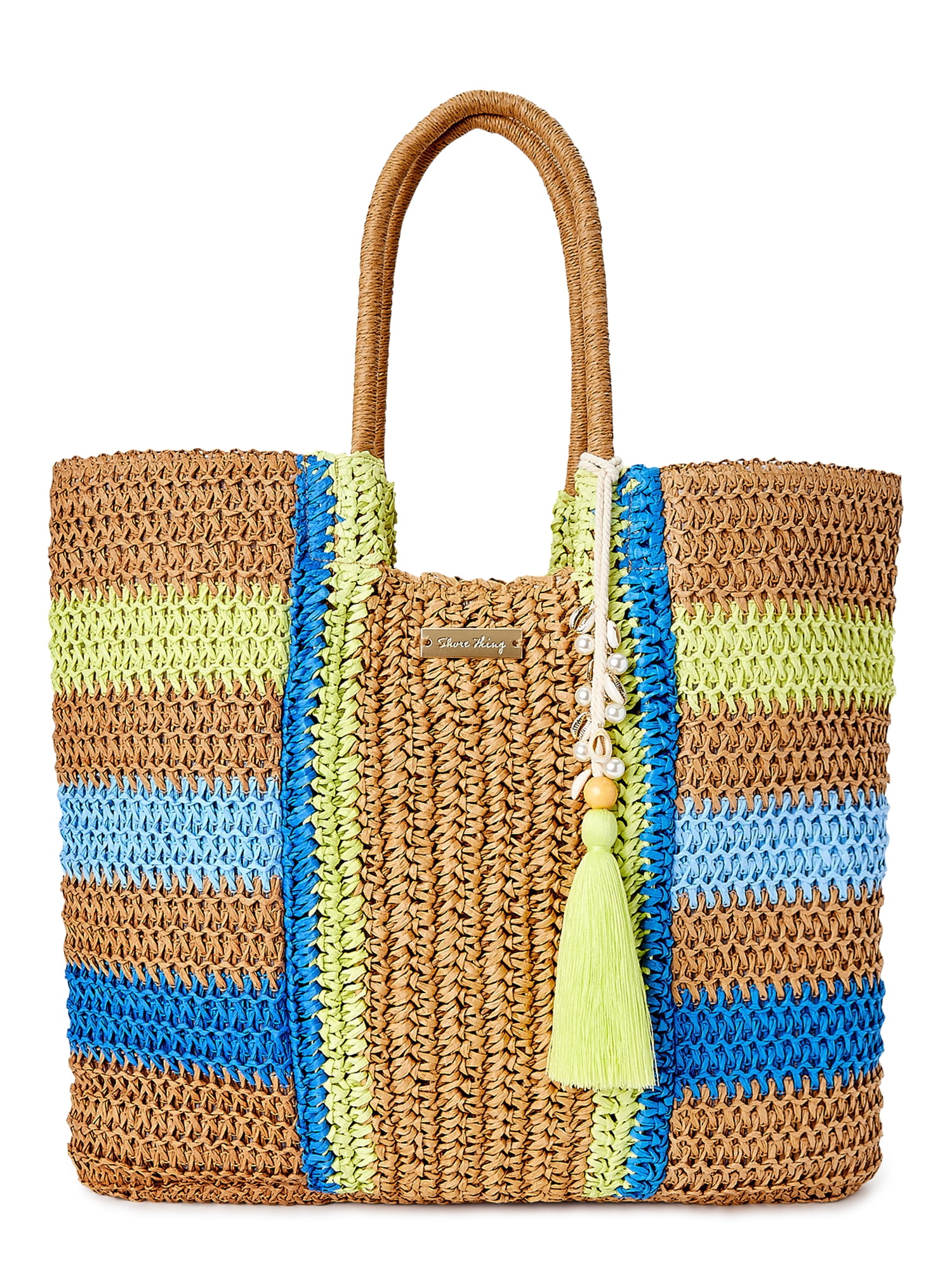 Womens Beaded Fringe Mini Basket Bag Natural