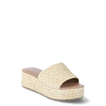 Time and Tru Women's Raffia Platform Slide Sandals
