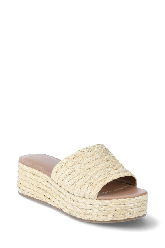 Women's Raffia Platform Slide Sandals