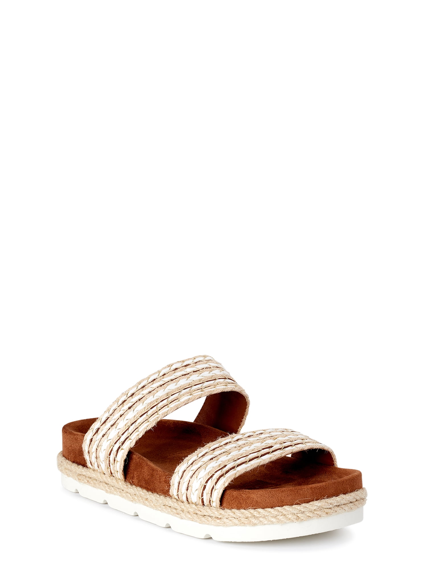 Time and Tru Women's Raffia Two-Band Slide Sandals