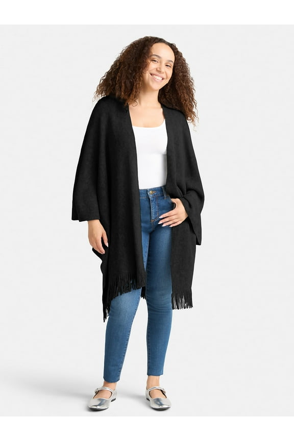 Women's Raschel Knit Fashion Coverup, One Size, Black