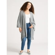 Time and Tru Women's Raschel Knit Ruana Coverup, One Size, Grey