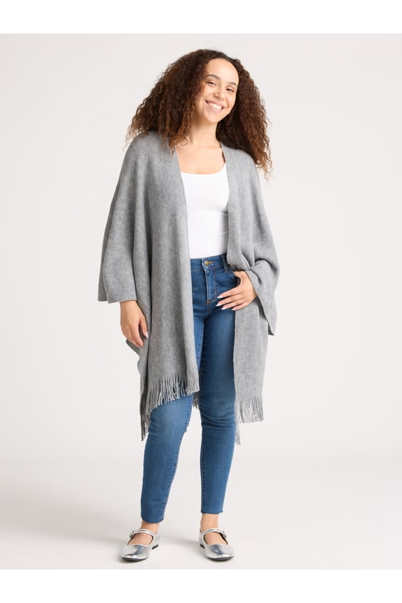 Women's Raschel Knit Ruana Coverup, One Size, Grey