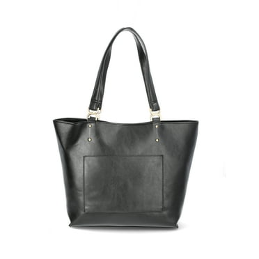Time and Tru Women's Raya Faux Leather Large Tote Bag, Black