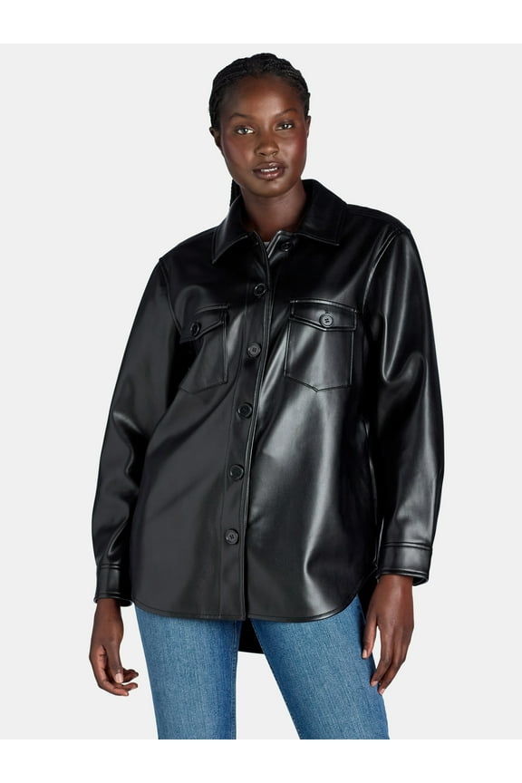 Women's Faux Leather Shacket, Sizes XS-XXXL
