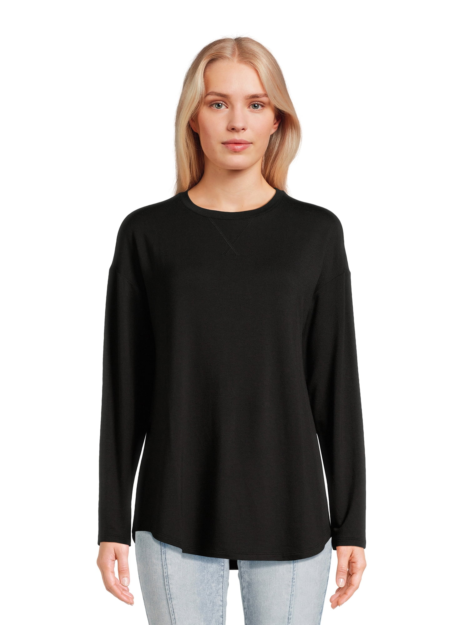 Time and Tru Women's Relaxed Soft Knit Tunic Top with Long Sleeves