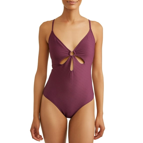 Time and Tru Women's Rib Cut Out One-piece Swimsuit