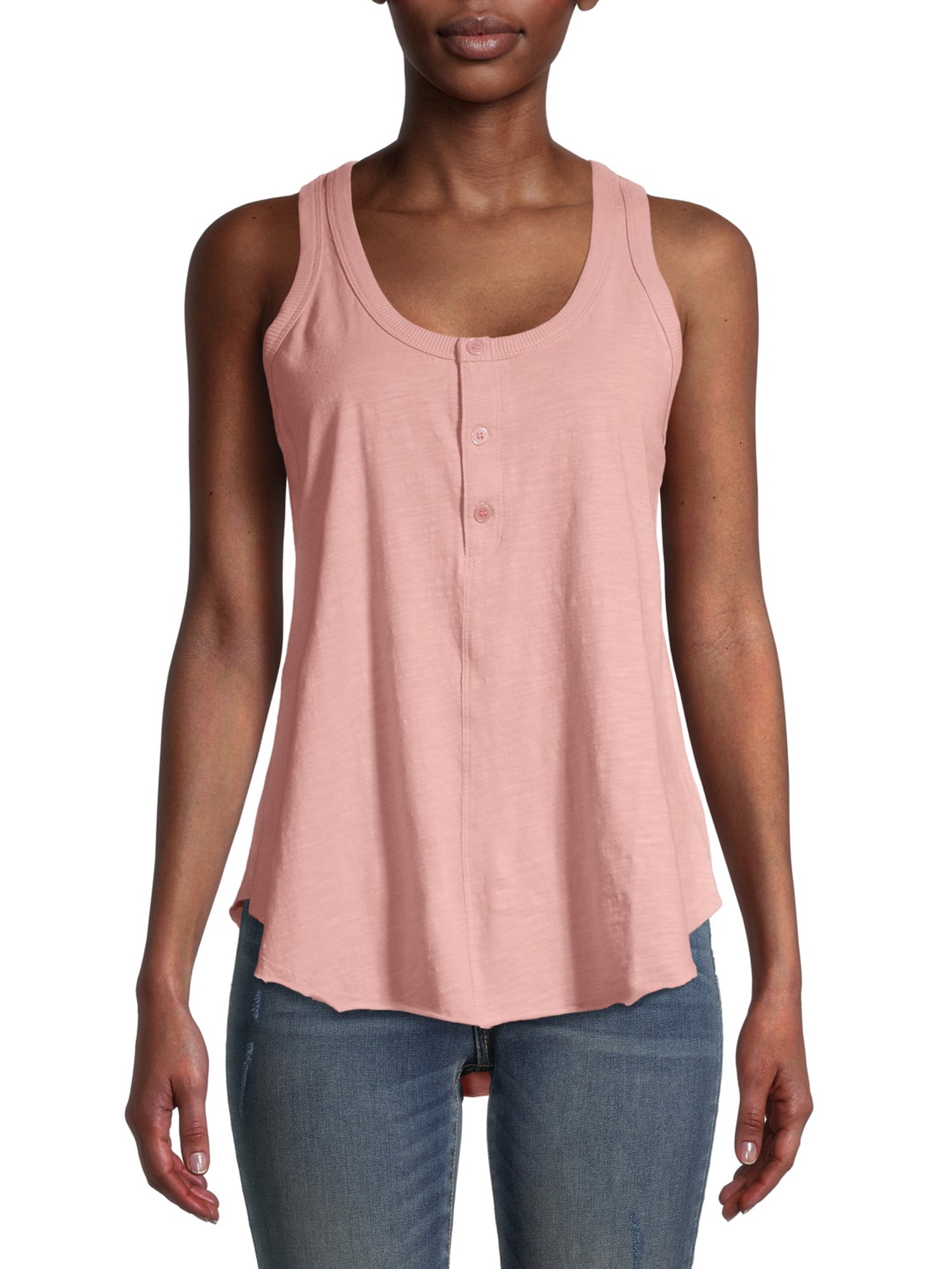 Time and Tru Women's Rib Henley Tank Top