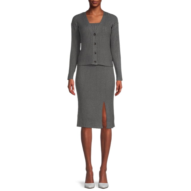 Ribbed Knit Cami Dress & Cardigan Set