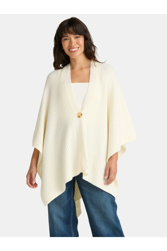 Women's Rib Knit Fashion Coverup With Button, One Size, Ivory