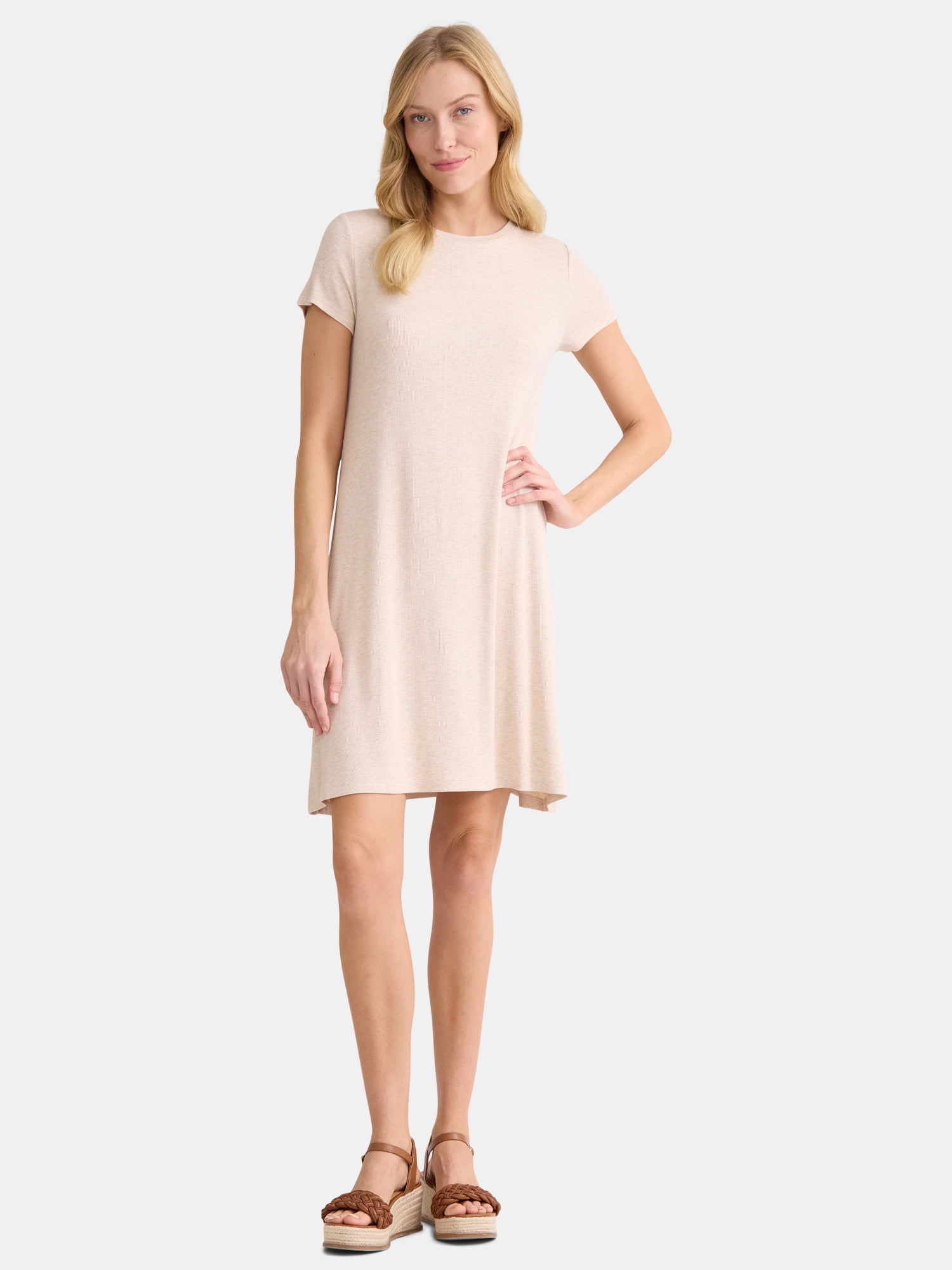 rib knit swing dress Time and Tru Women's with Short Sleeves, Sizes XS-XXXL Pearl bride robe