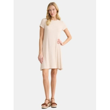 Time and Tru Women's Rib Knit Swing Dress with Short Sleeves, Sizes XS-XXXL