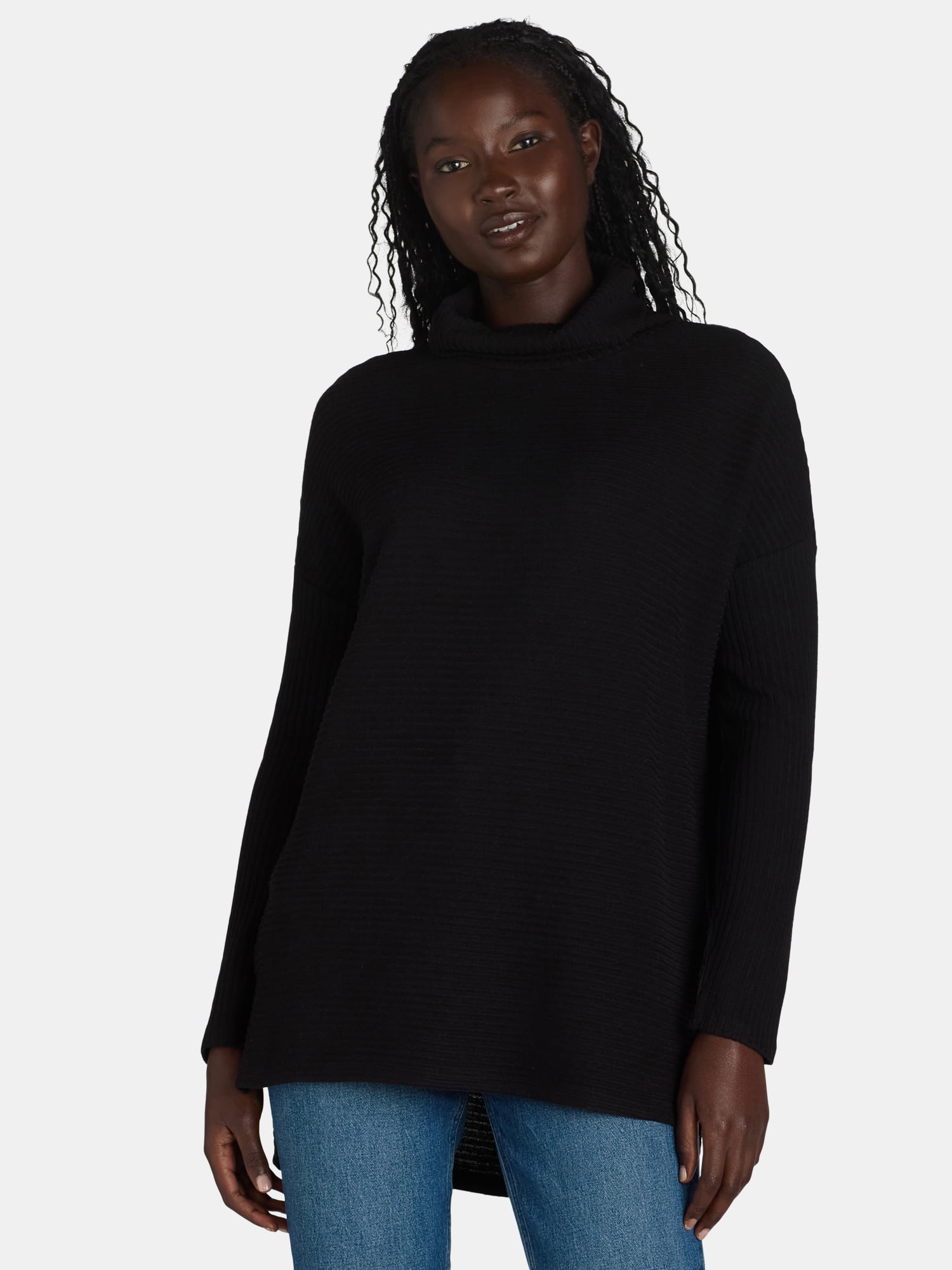 Time and Tru Women's Rib Roll Neck Tunic, Size S-XXXL