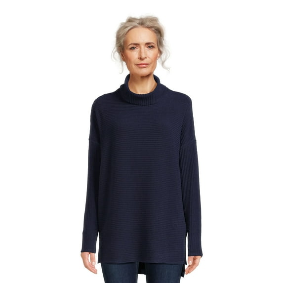 Time and Tru Women's Rib Roll Neck Tunic, Sizes XS-3XL