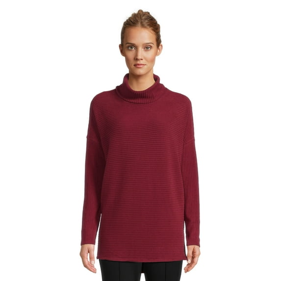 Time and Tru Women's Rib Roll Neck Tunic, Sizes XS-3XL