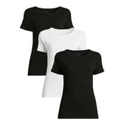 Time and Tru Women’s Rib Tee with Short Sleeves, Available in 3-Pack, Sizes XS-XXXL