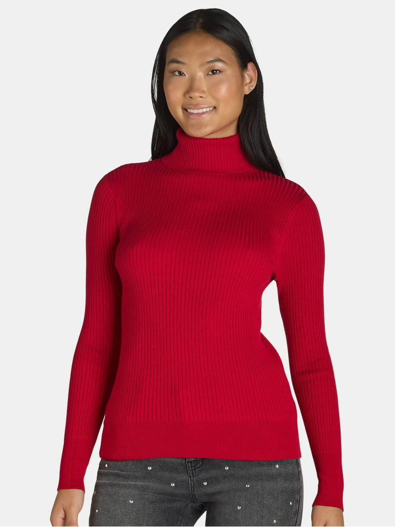 Time Tru Women's Lightweight Rib Knit Turtleneck Sweater, XS