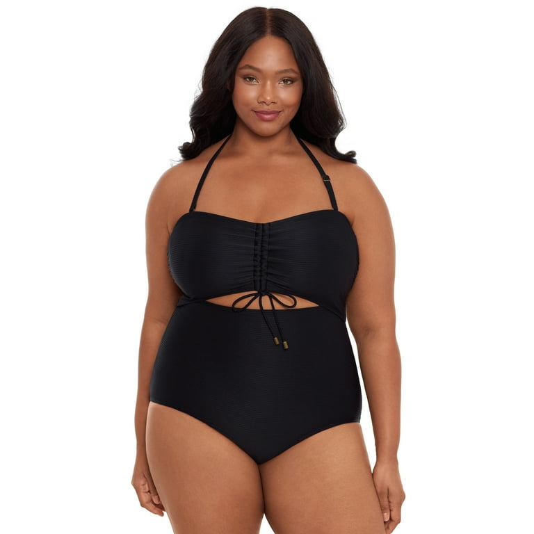 Time and Tru Women's Ribbed Cutout Swimsuit, 1-Piece, Sizes XS-3X 