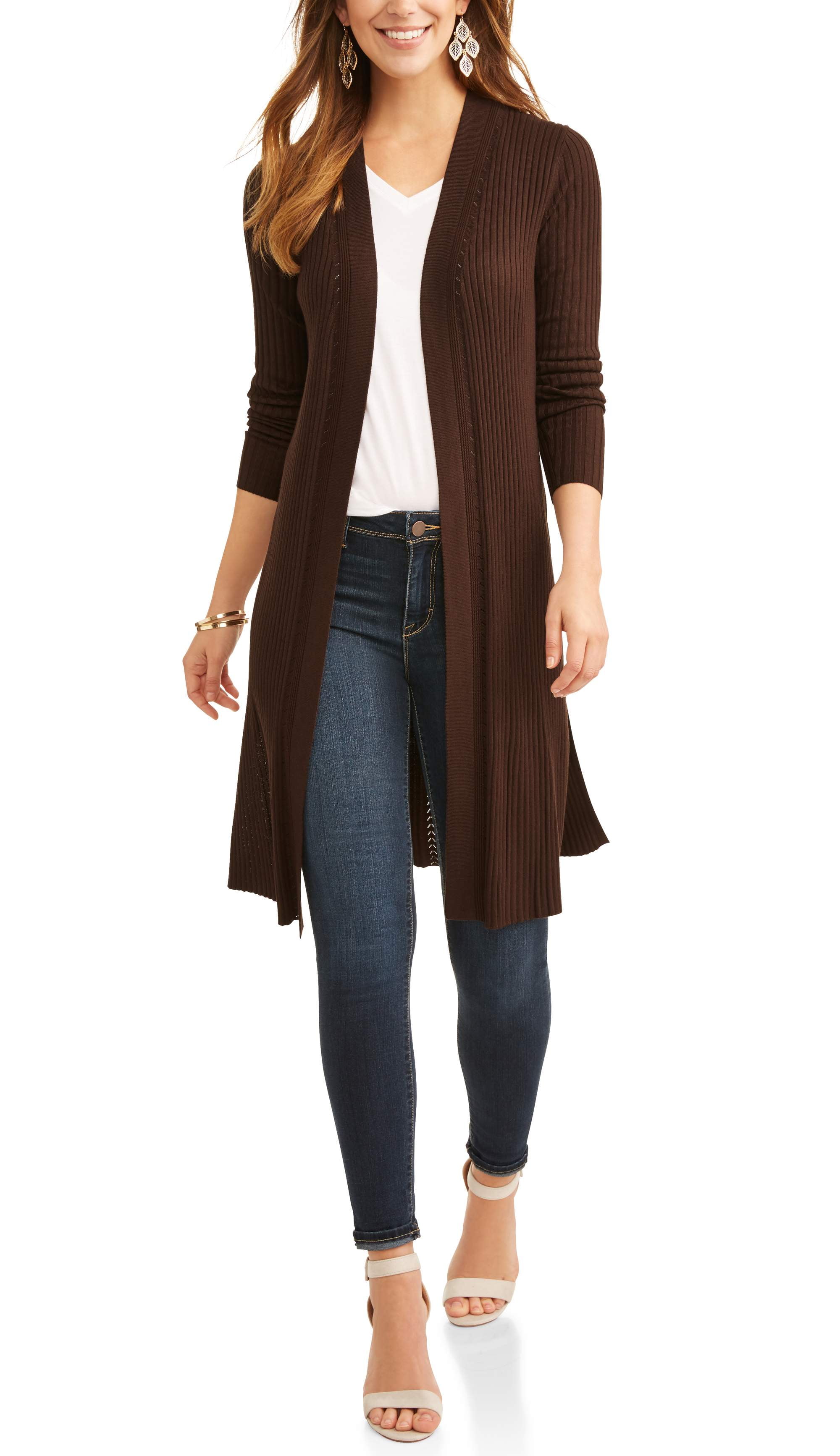 Time and Tru Women s Ribbed Duster Cardigan Walmart